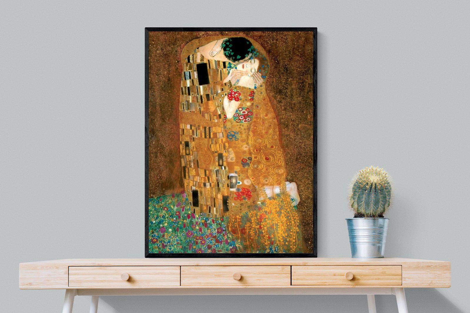 Gustav Klimt The Kiss-Wall_Art-75 x 100cm-Mounted Canvas-Black-Pixalot