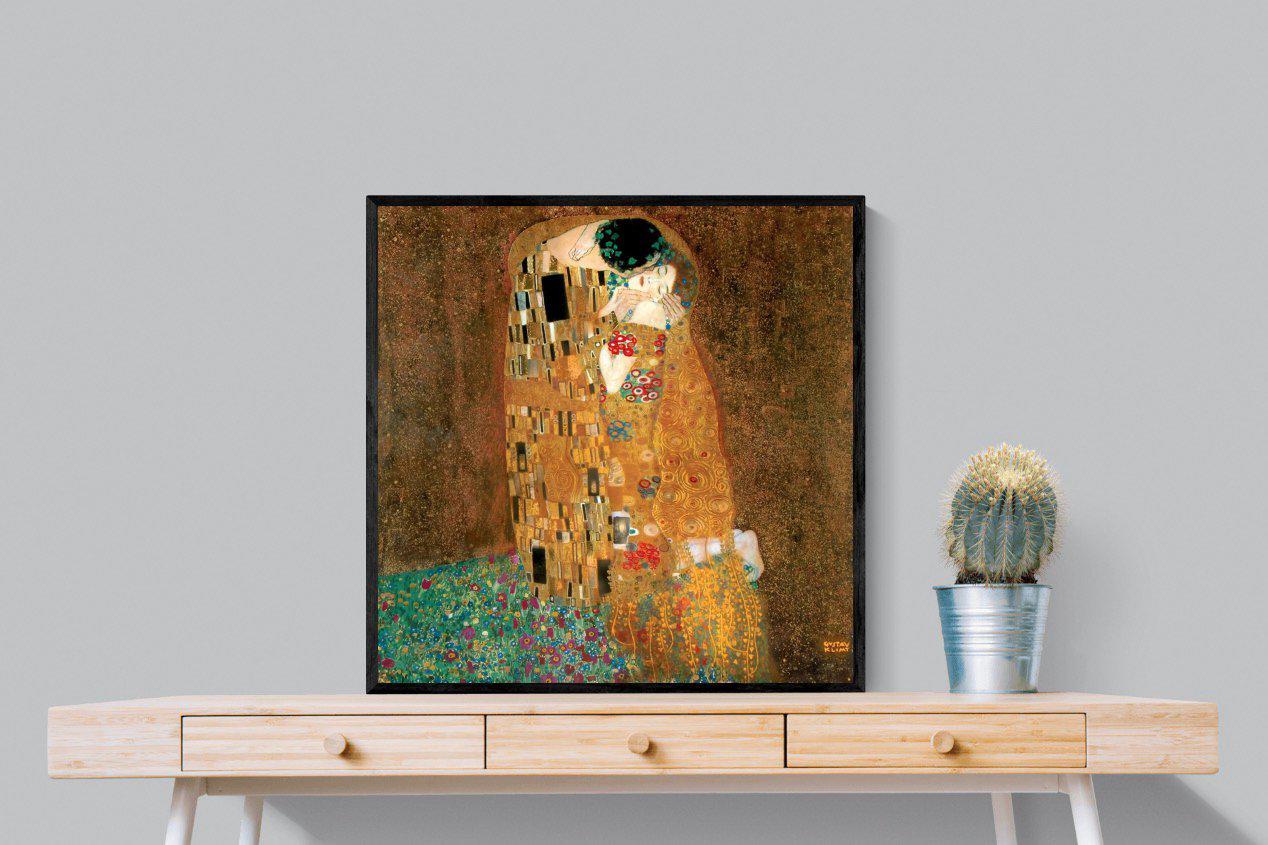 Gustav Klimt The Kiss-Wall_Art-80 x 80cm-Mounted Canvas-Black-Pixalot