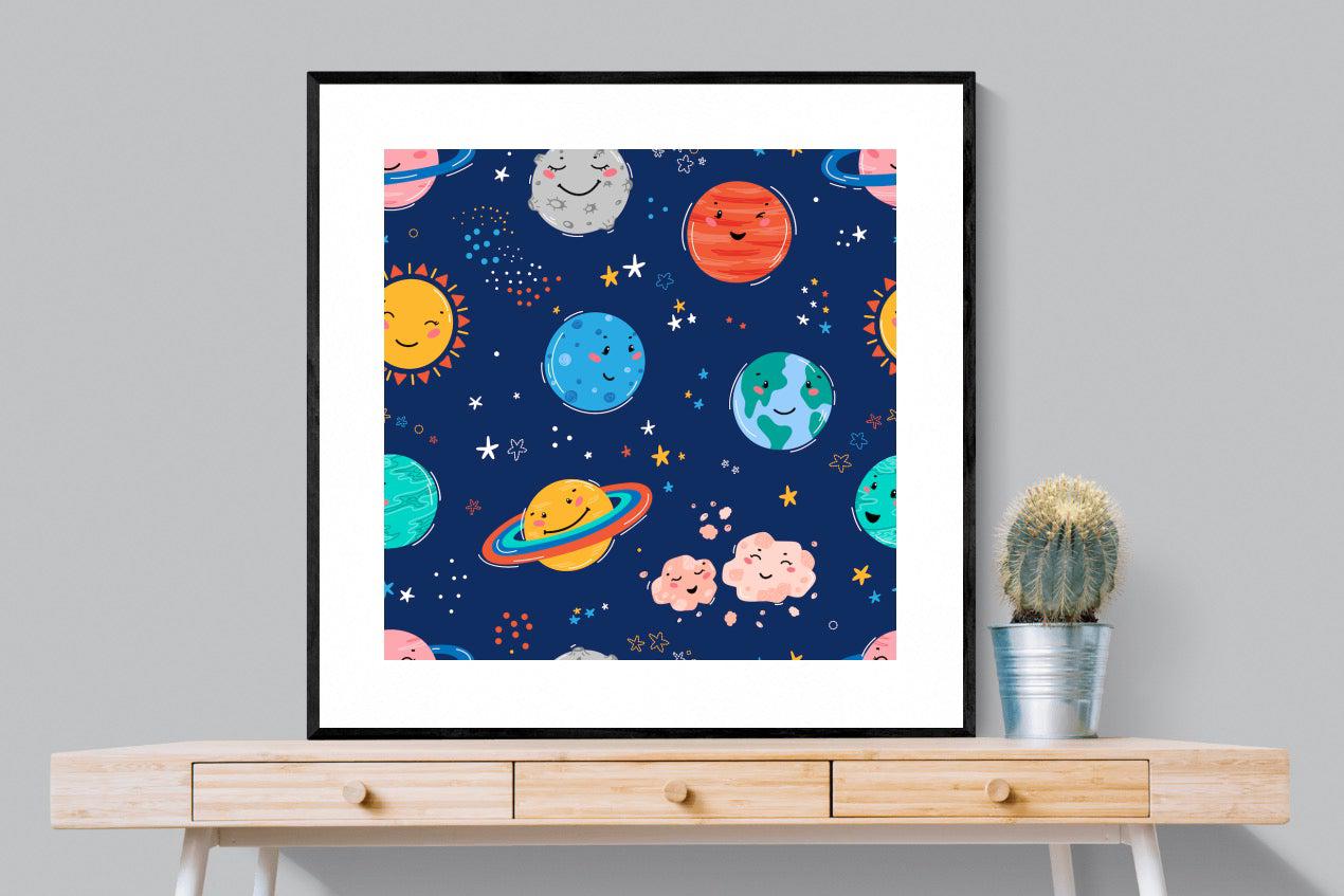 Happy Planets-Wall_Art-100 x 100cm-Framed Print-Black-Pixalot
