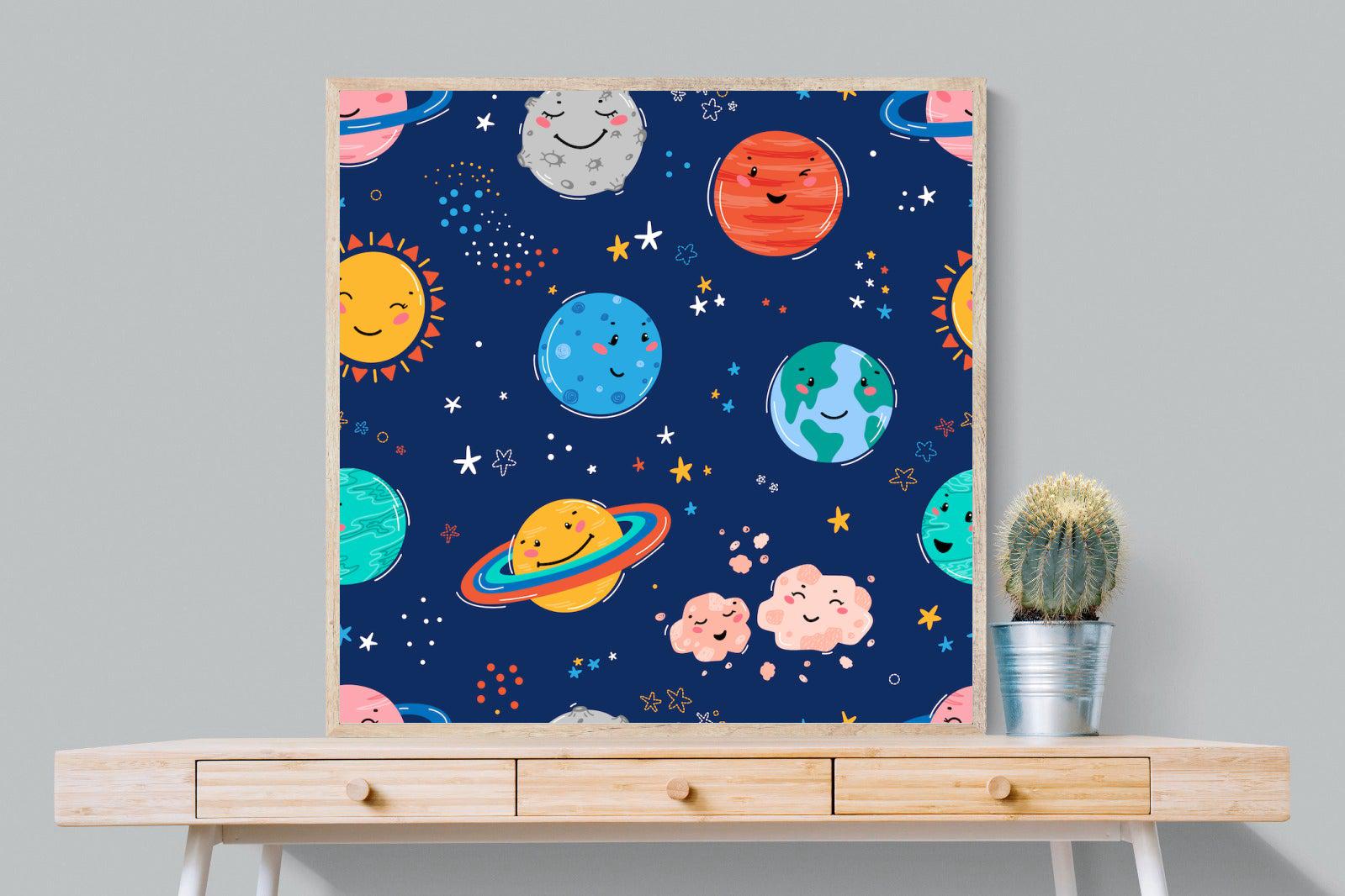 Happy Planets-Wall_Art-100 x 100cm-Mounted Canvas-Wood-Pixalot