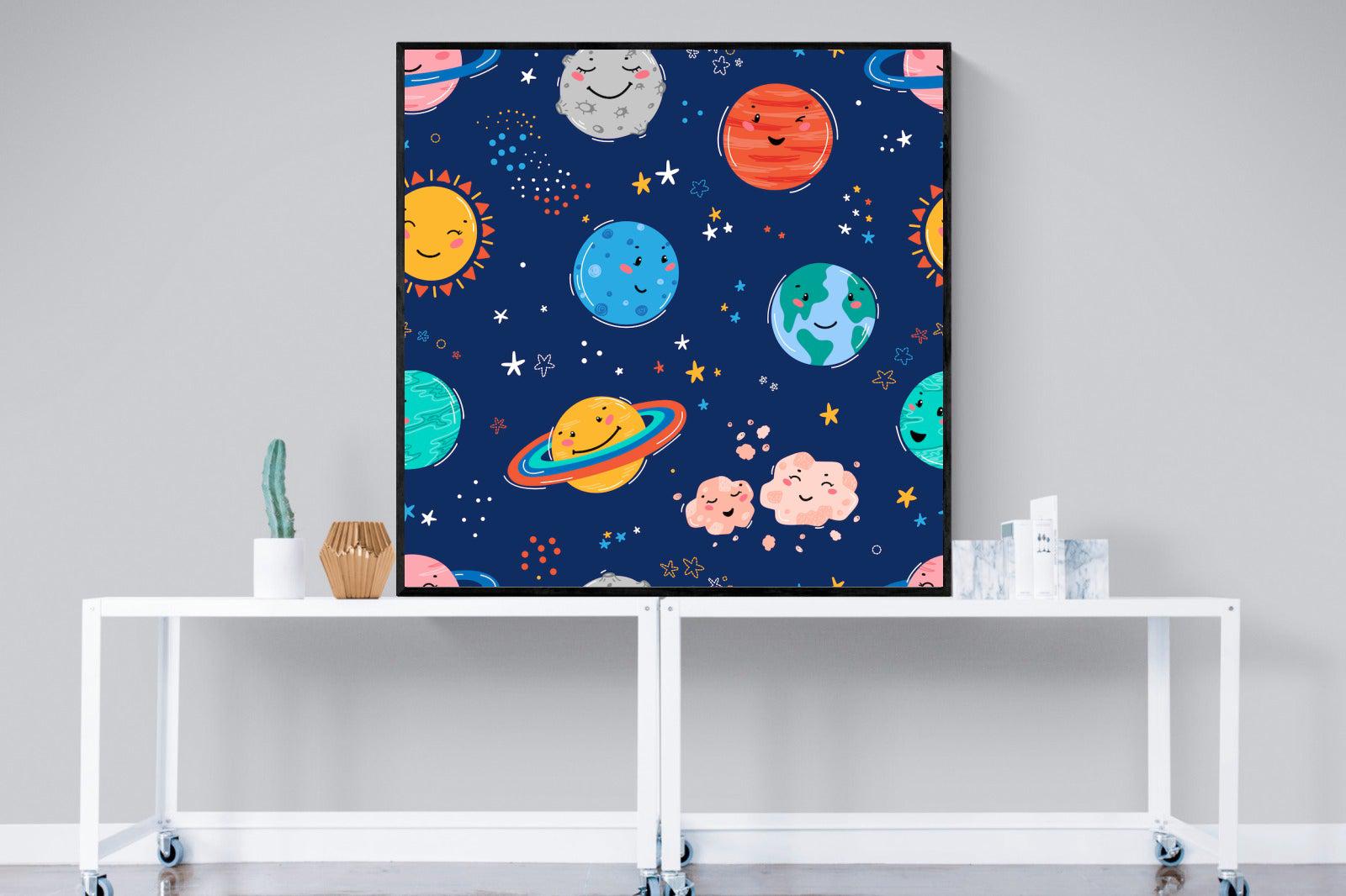 Happy Planets-Wall_Art-120 x 120cm-Mounted Canvas-Black-Pixalot