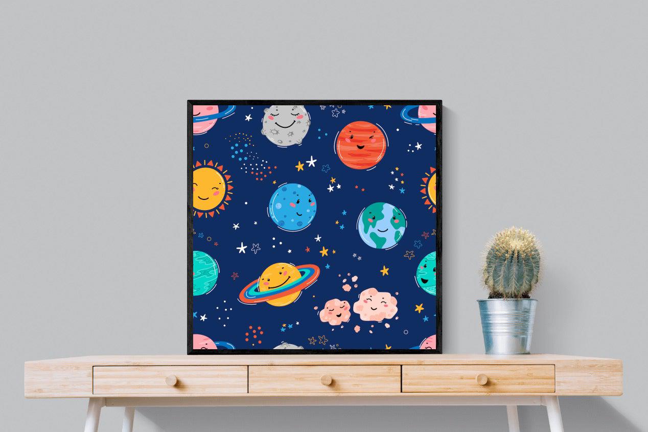 Happy Planets-Wall_Art-80 x 80cm-Mounted Canvas-Black-Pixalot