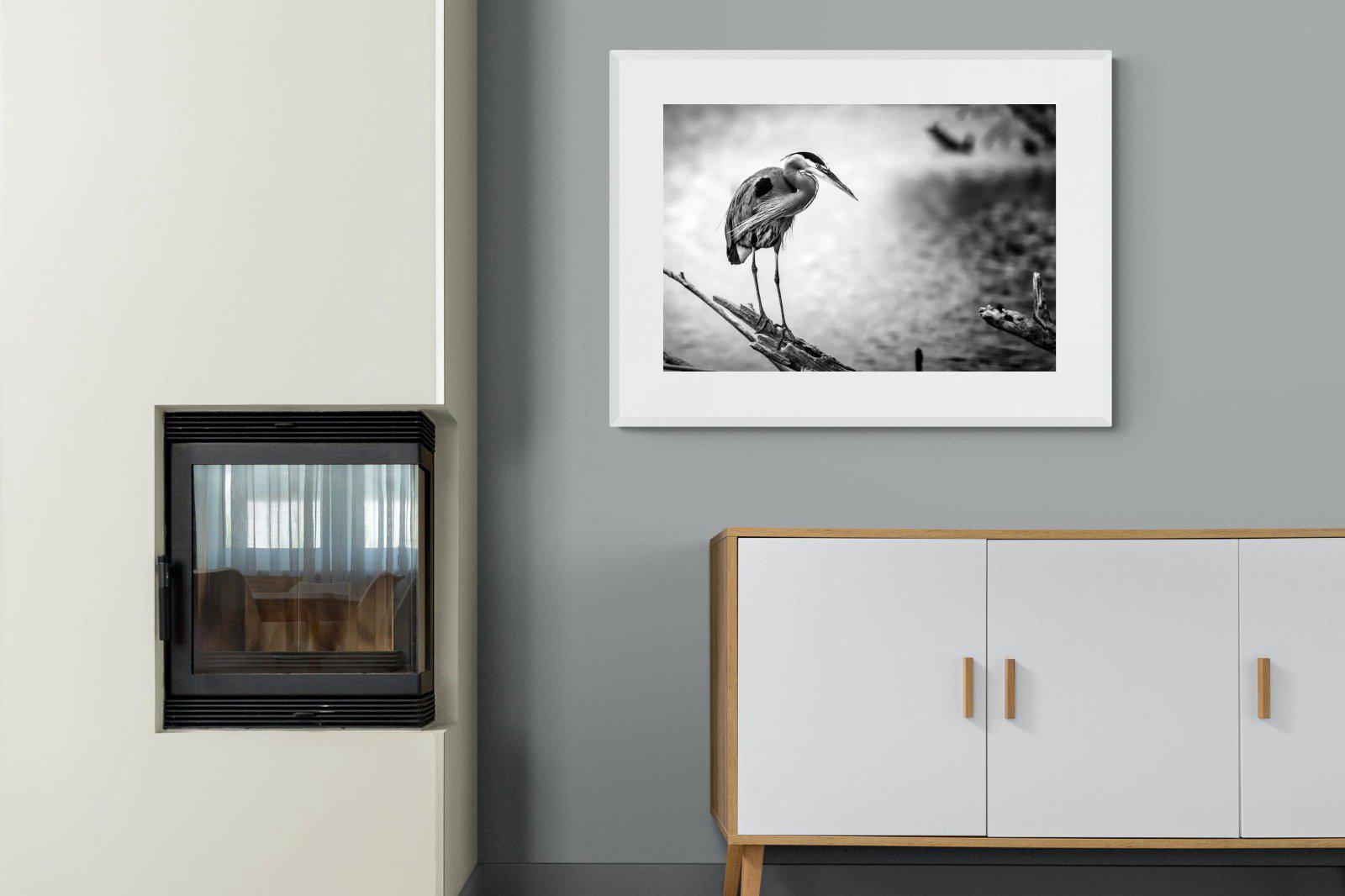 Heron-Wall_Art-100 x 75cm-Framed Print-White-Pixalot