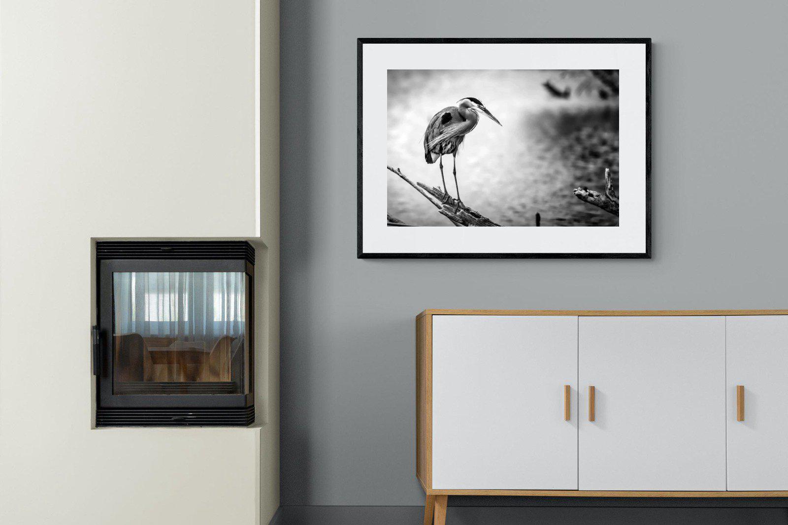 Heron-Wall_Art-100 x 75cm-Framed Print-Black-Pixalot