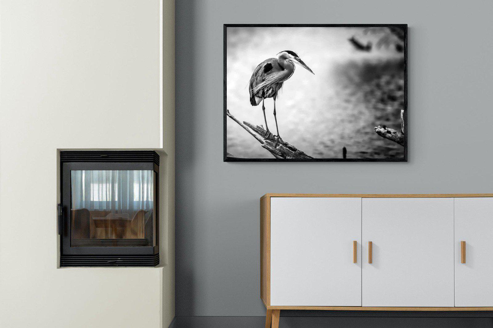 Heron-Wall_Art-100 x 75cm-Mounted Canvas-Black-Pixalot