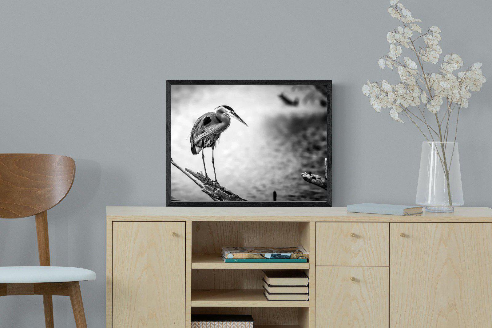 Heron-Wall_Art-60 x 45cm-Mounted Canvas-Black-Pixalot