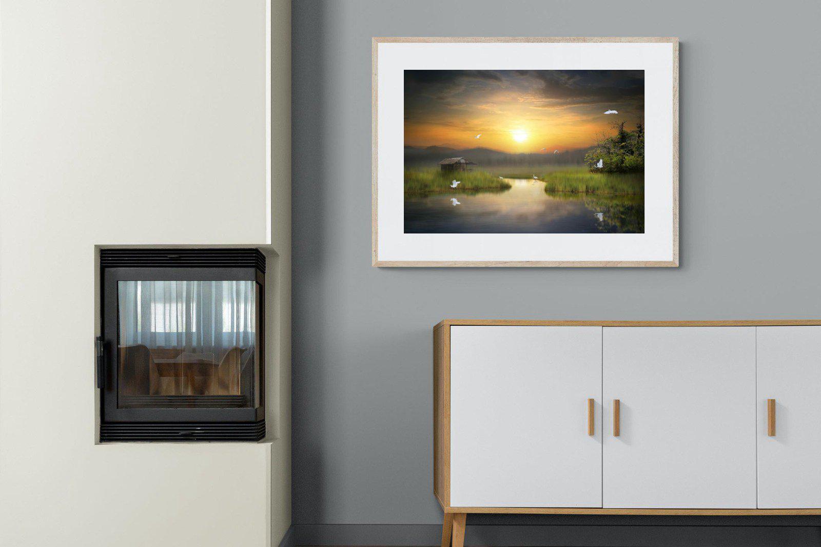 Heron Shed-Wall_Art-100 x 75cm-Framed Print-Wood-Pixalot