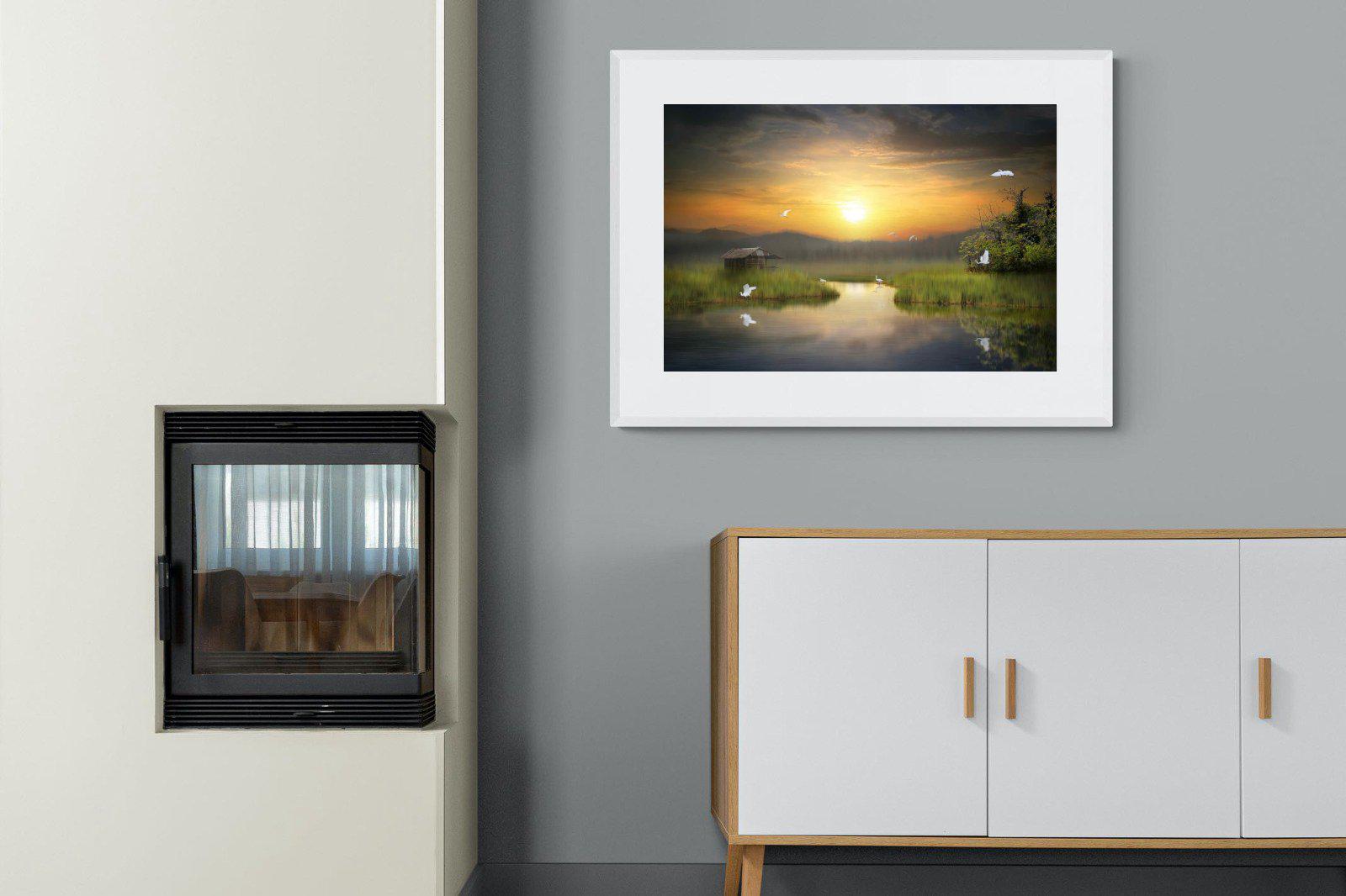 Heron Shed-Wall_Art-100 x 75cm-Framed Print-White-Pixalot