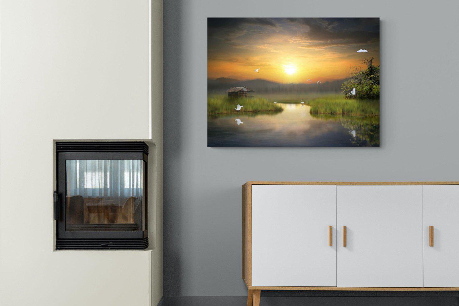 Heron Shed-Wall_Art-100 x 75cm-Mounted Canvas-No Frame-Pixalot