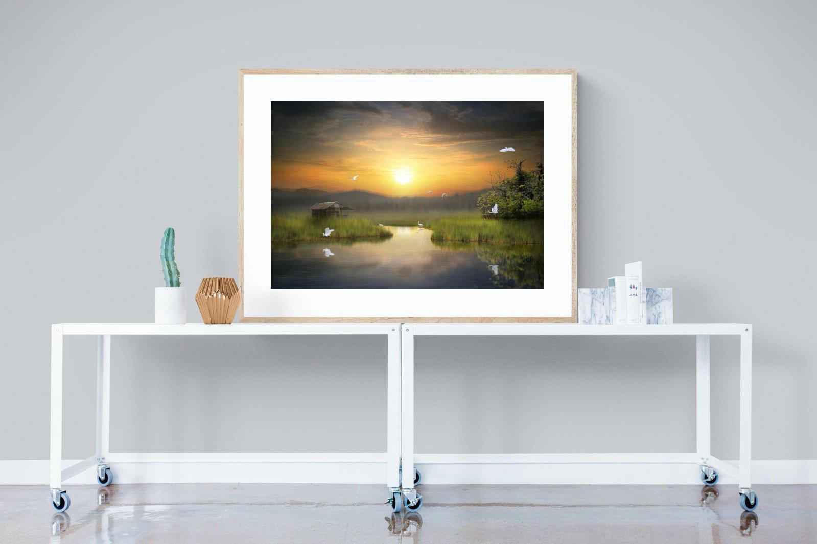 Heron Shed-Wall_Art-120 x 90cm-Framed Print-Wood-Pixalot