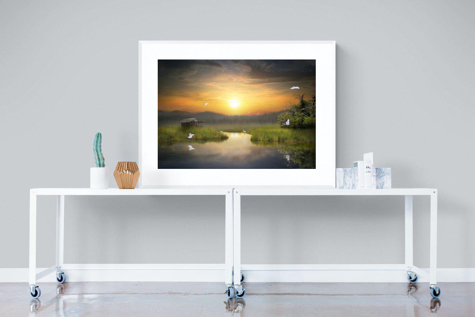 Heron Shed-Wall_Art-120 x 90cm-Framed Print-White-Pixalot