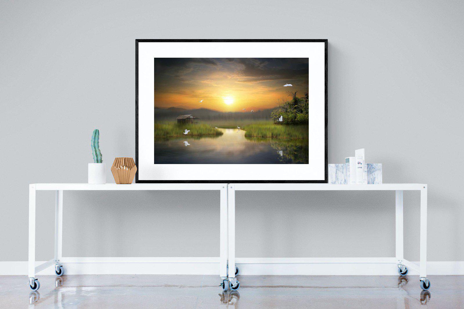 Heron Shed-Wall_Art-120 x 90cm-Framed Print-Black-Pixalot