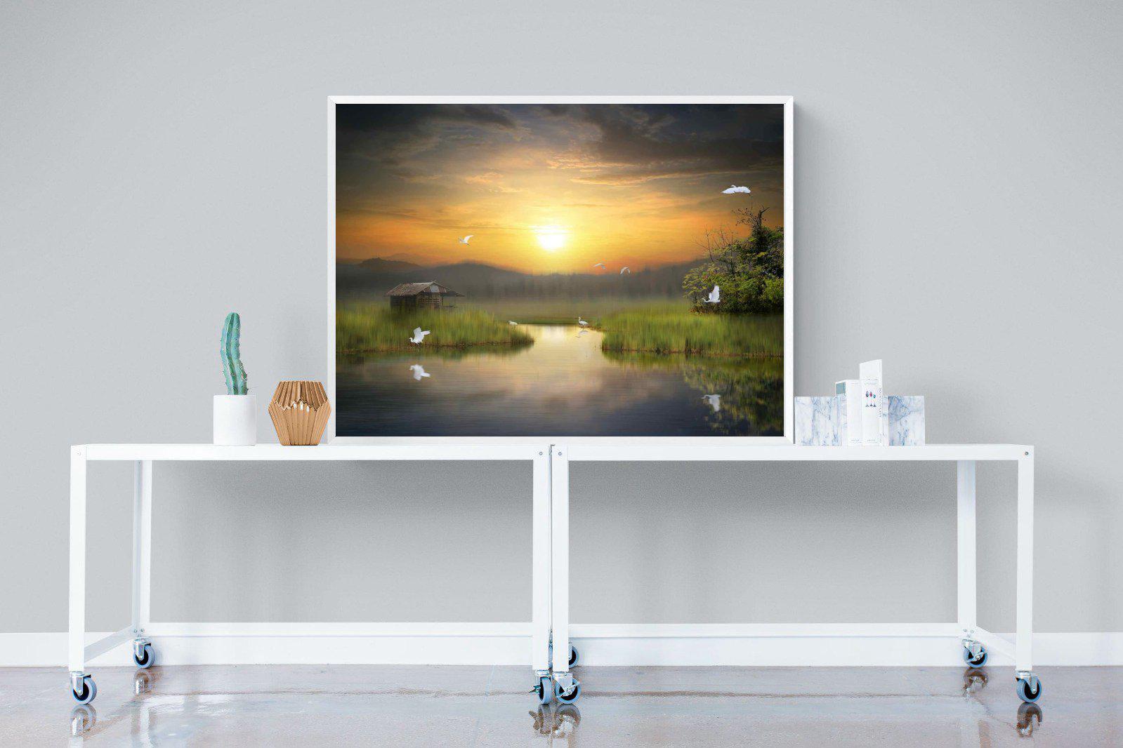 Heron Shed-Wall_Art-120 x 90cm-Mounted Canvas-White-Pixalot