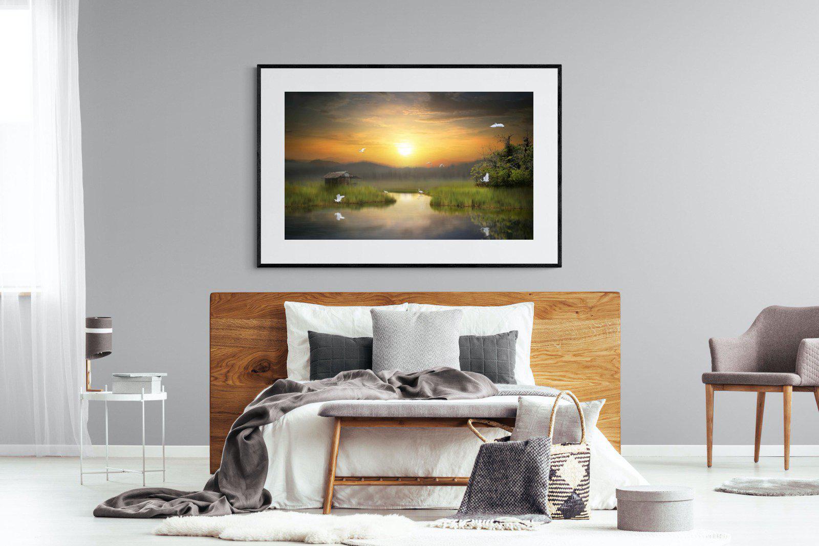 Heron Shed-Wall_Art-150 x 100cm-Framed Print-Black-Pixalot
