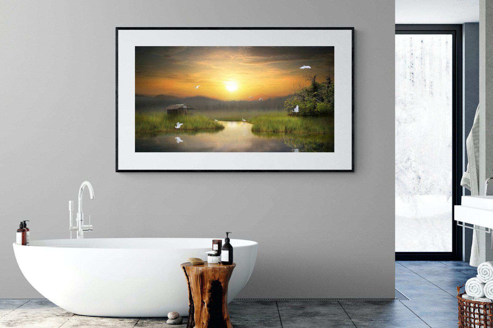 Heron Shed-Wall_Art-180 x 110cm-Framed Print-Black-Pixalot