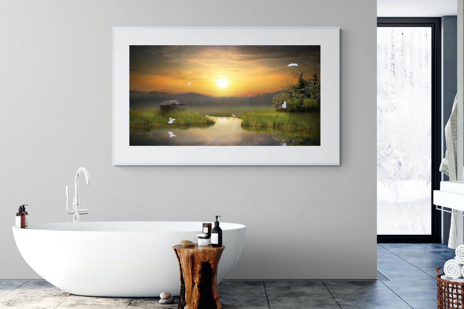 Heron Shed-Wall_Art-180 x 110cm-Framed Print-White-Pixalot