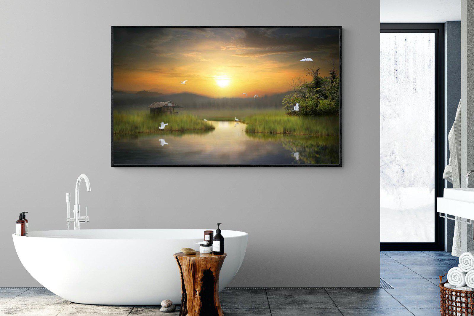 Heron Shed-Wall_Art-180 x 110cm-Mounted Canvas-Black-Pixalot