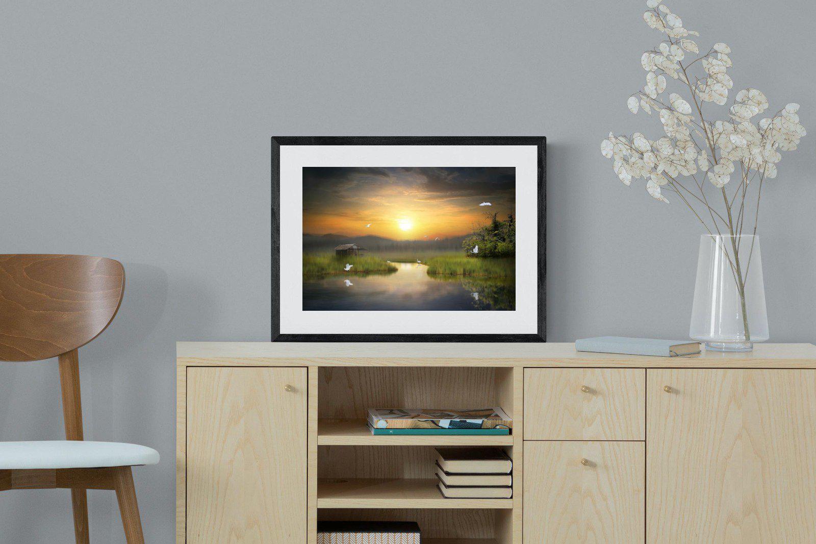 Heron Shed-Wall_Art-60 x 45cm-Framed Print-Black-Pixalot