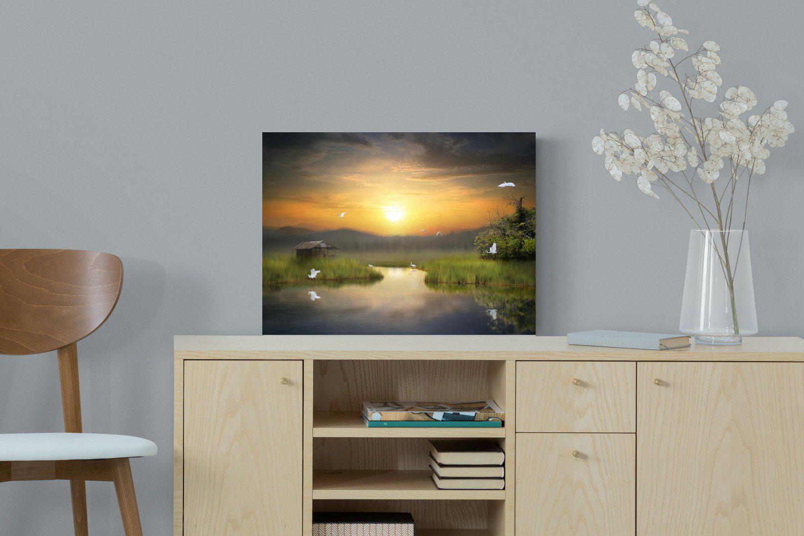 Heron Shed-Wall_Art-60 x 45cm-Mounted Canvas-No Frame-Pixalot