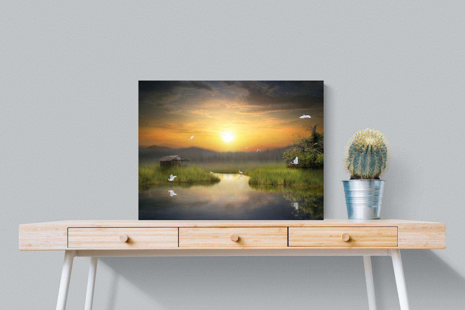 Heron Shed-Wall_Art-80 x 60cm-Mounted Canvas-No Frame-Pixalot