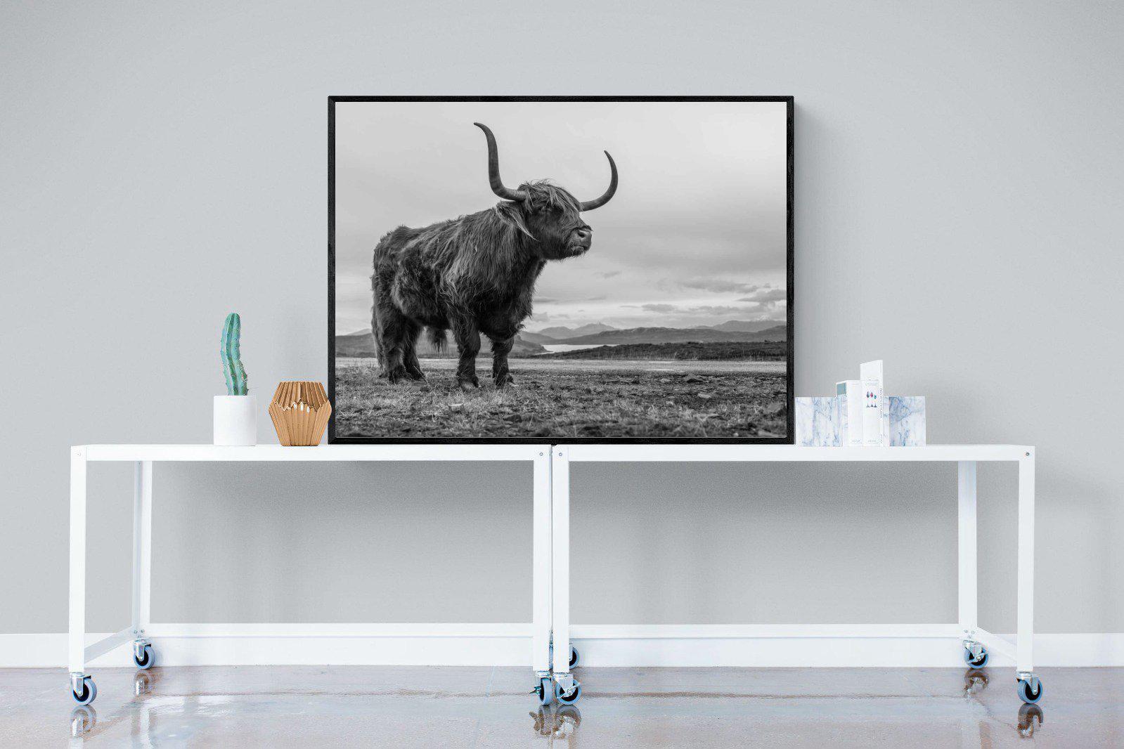 Highland Cow-Wall_Art-120 x 90cm-Mounted Canvas-Black-Pixalot