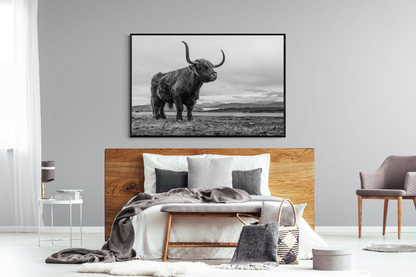 Highland Cow-Wall_Art-150 x 100cm-Mounted Canvas-Black-Pixalot