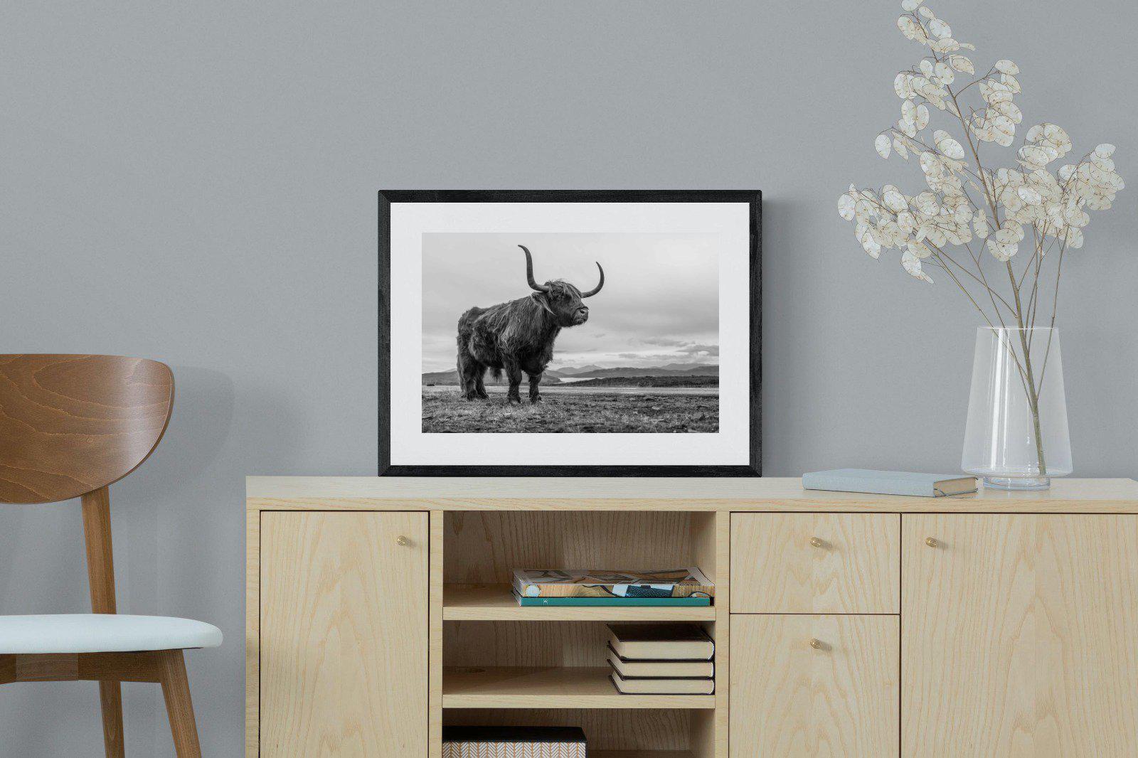 Highland Cow-Wall_Art-60 x 45cm-Framed Print-Black-Pixalot