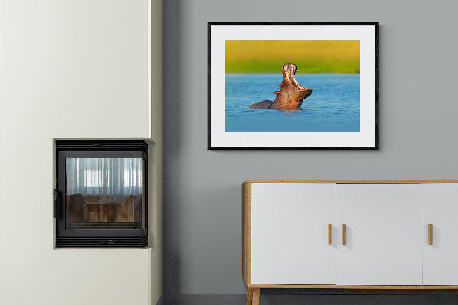 Hippo-Wall_Art-100 x 75cm-Framed Print-Black-Pixalot