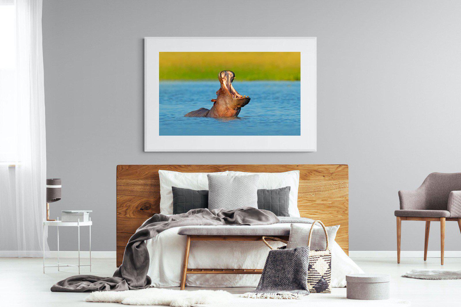 Hippo-Wall_Art-150 x 100cm-Framed Print-White-Pixalot