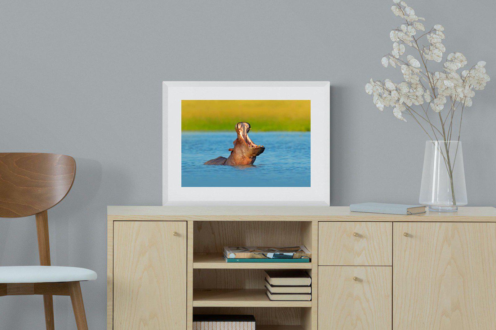 Hippo-Wall_Art-60 x 45cm-Framed Print-White-Pixalot