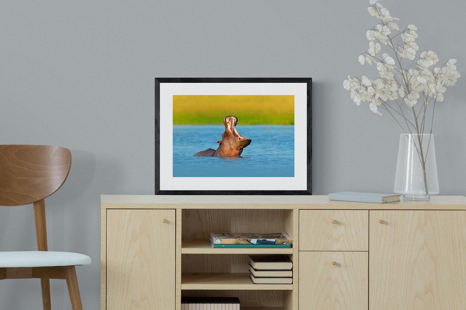 Hippo-Wall_Art-60 x 45cm-Framed Print-Black-Pixalot