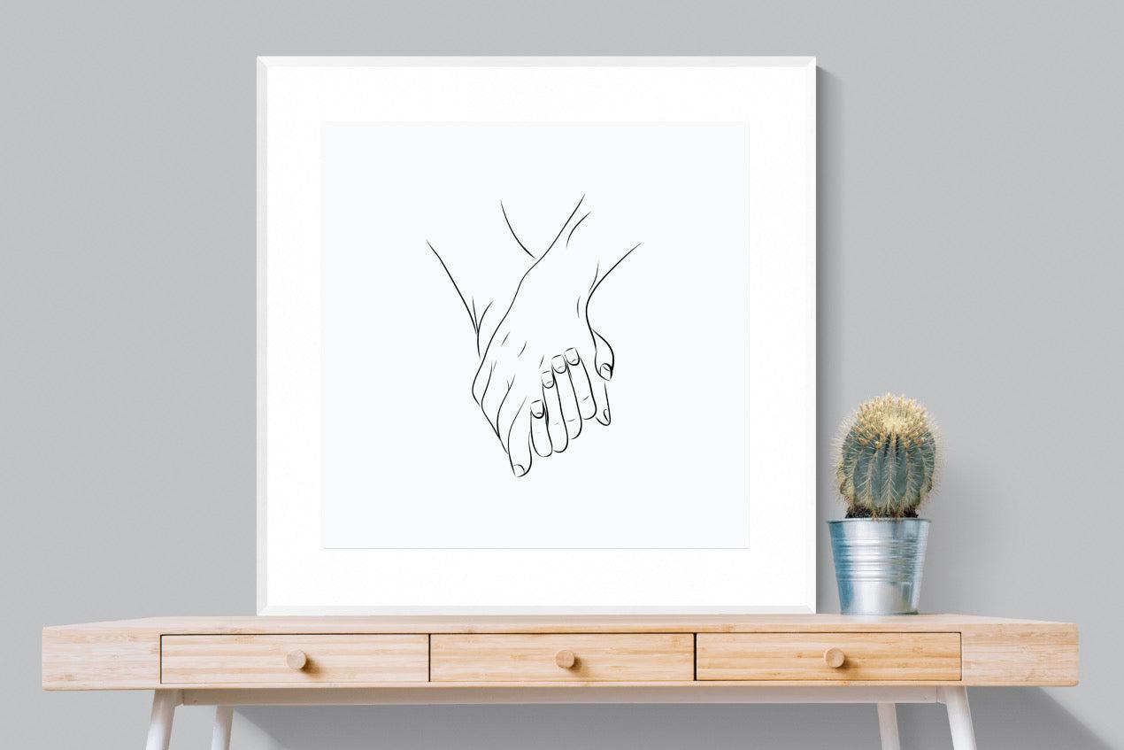 Holding Hands-Wall_Art-100 x 100cm-Framed Print-White-Pixalot
