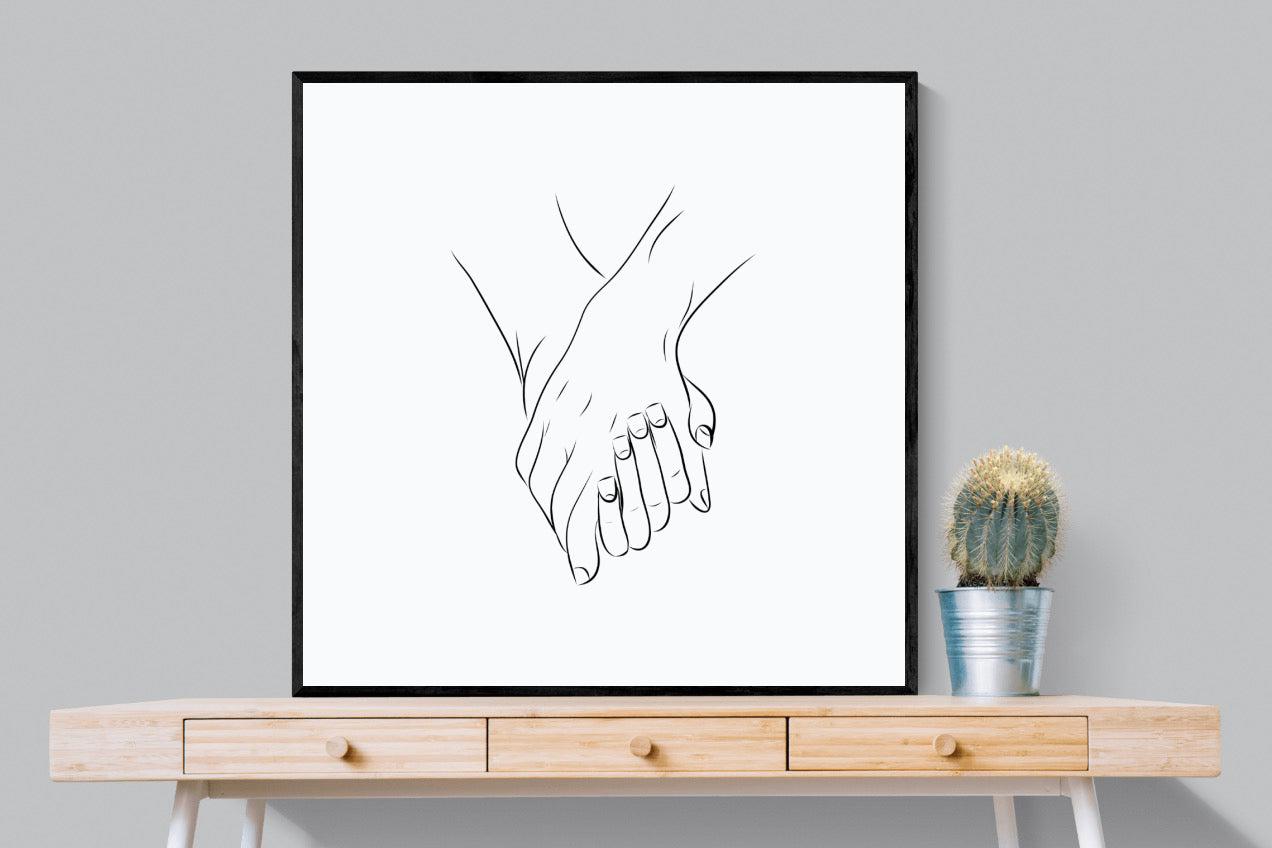 Holding Hands-Wall_Art-100 x 100cm-Mounted Canvas-Black-Pixalot