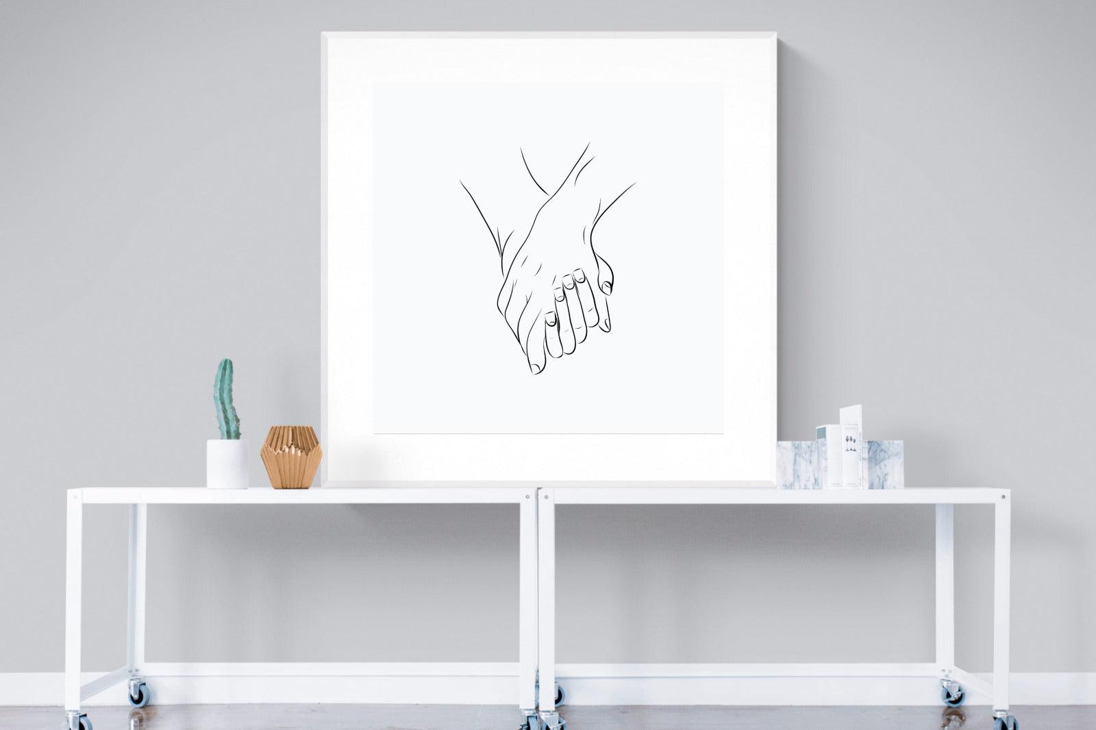 Holding Hands-Wall_Art-120 x 120cm-Framed Print-White-Pixalot