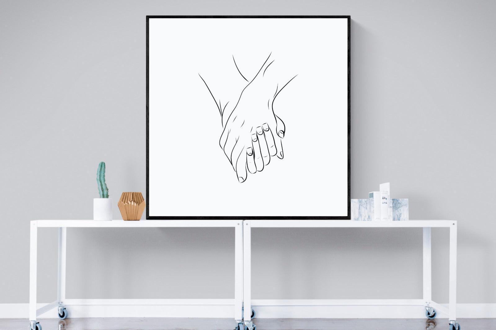 Holding Hands-Wall_Art-120 x 120cm-Mounted Canvas-Black-Pixalot