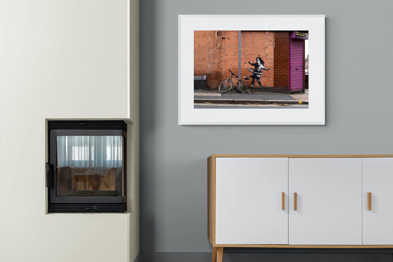 Hula Hooping Girl-Wall_Art-100 x 75cm-Framed Print-White-Pixalot