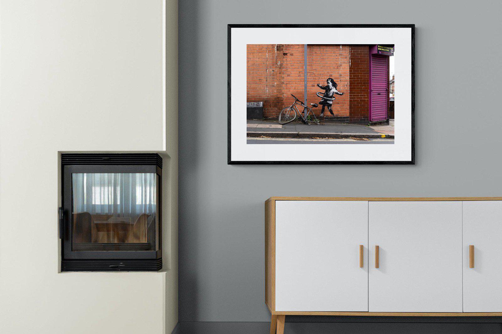 Hula Hooping Girl-Wall_Art-100 x 75cm-Framed Print-Black-Pixalot