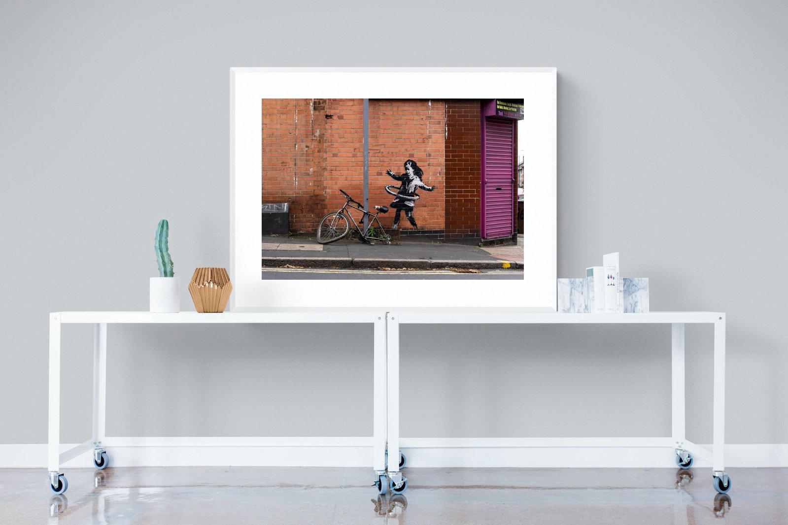 Hula Hooping Girl-Wall_Art-120 x 90cm-Framed Print-White-Pixalot
