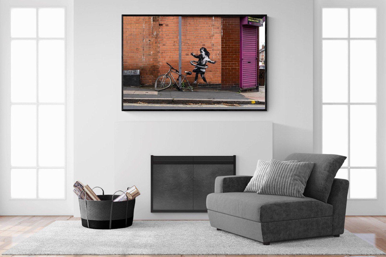 Hula Hooping Girl-Wall_Art-150 x 100cm-Mounted Canvas-Black-Pixalot
