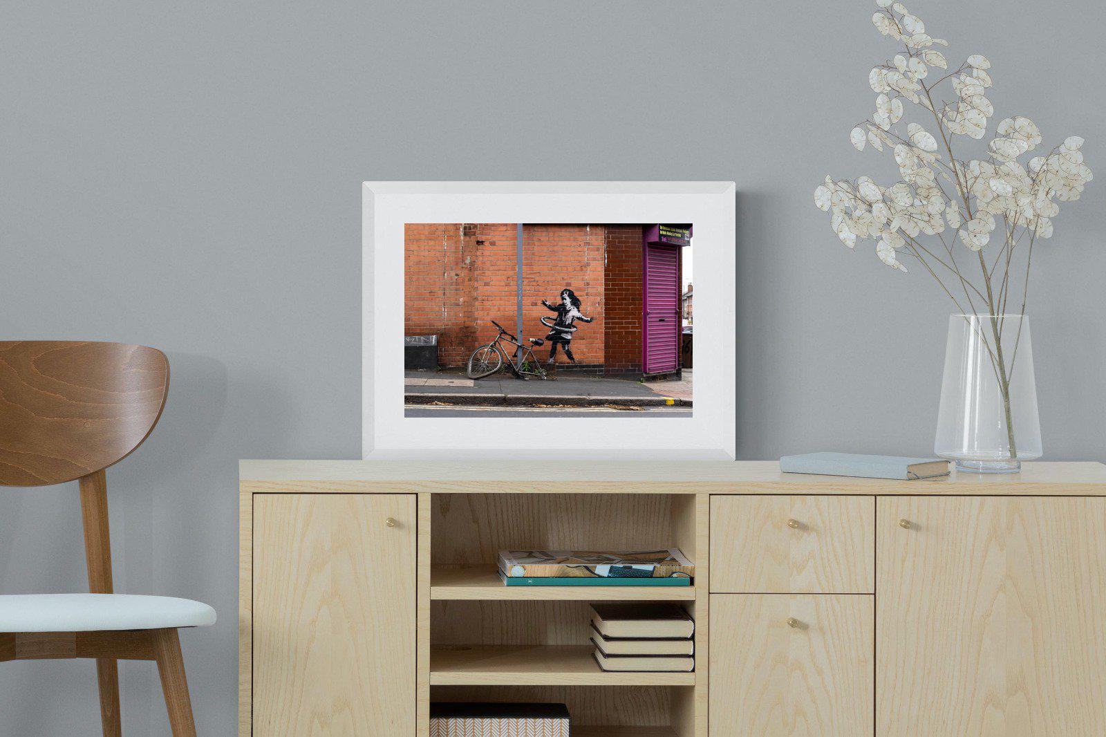 Hula Hooping Girl-Wall_Art-60 x 45cm-Framed Print-White-Pixalot