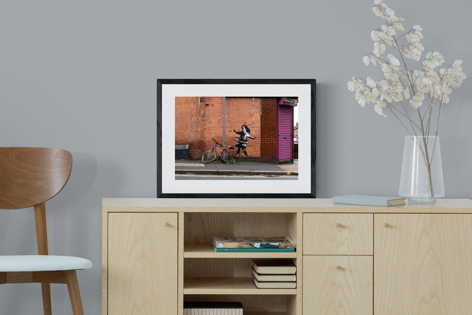 Hula Hooping Girl-Wall_Art-60 x 45cm-Framed Print-Black-Pixalot