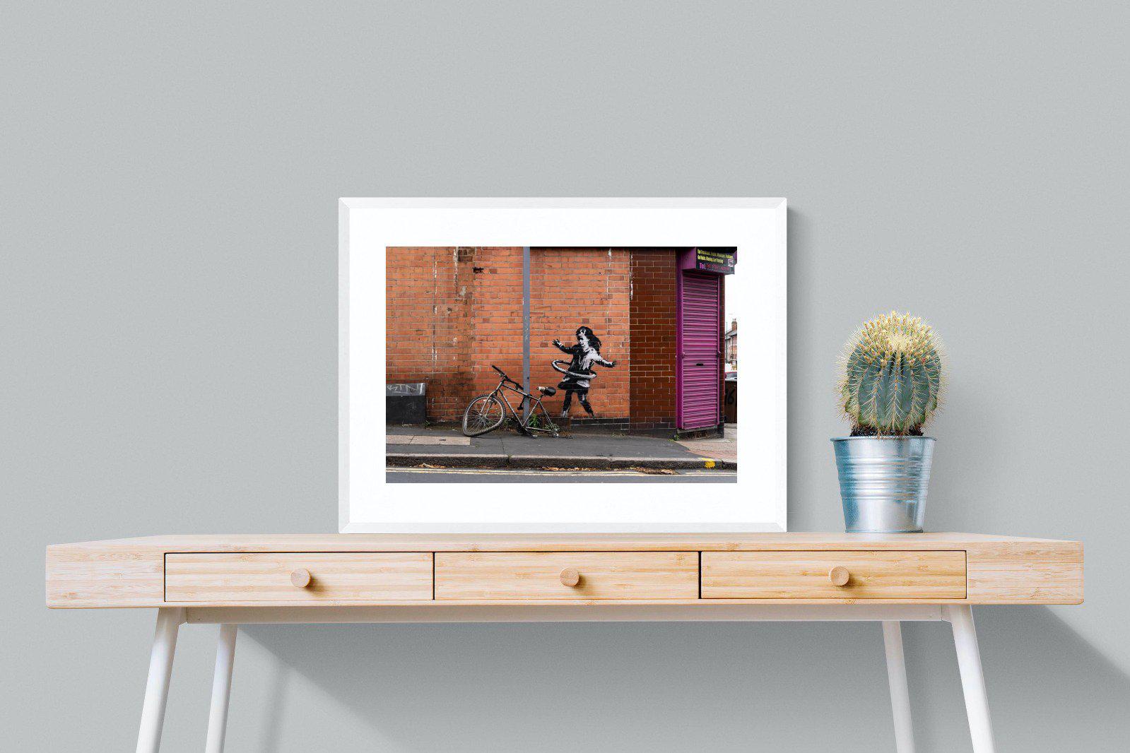 Hula Hooping Girl-Wall_Art-80 x 60cm-Framed Print-White-Pixalot
