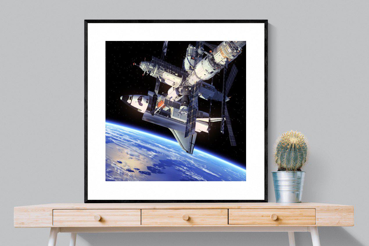 International Space Station-Wall_Art-100 x 100cm-Framed Print-Black-Pixalot