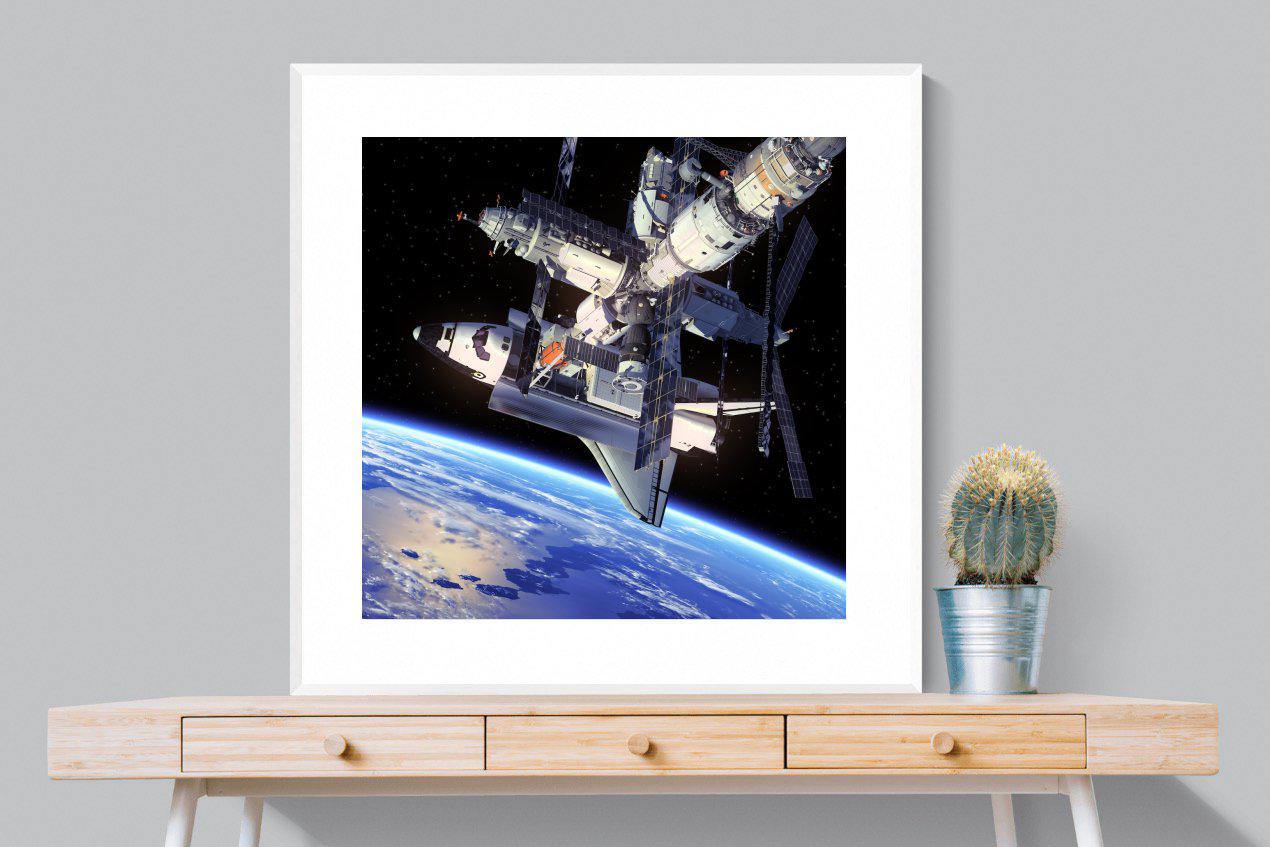 International Space Station-Wall_Art-100 x 100cm-Framed Print-White-Pixalot