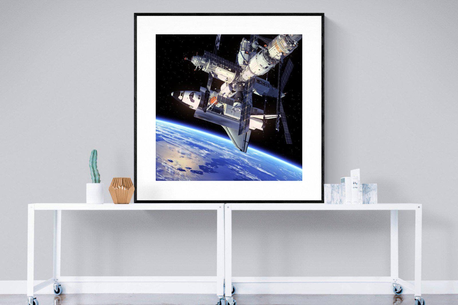 International Space Station-Wall_Art-120 x 120cm-Framed Print-Black-Pixalot
