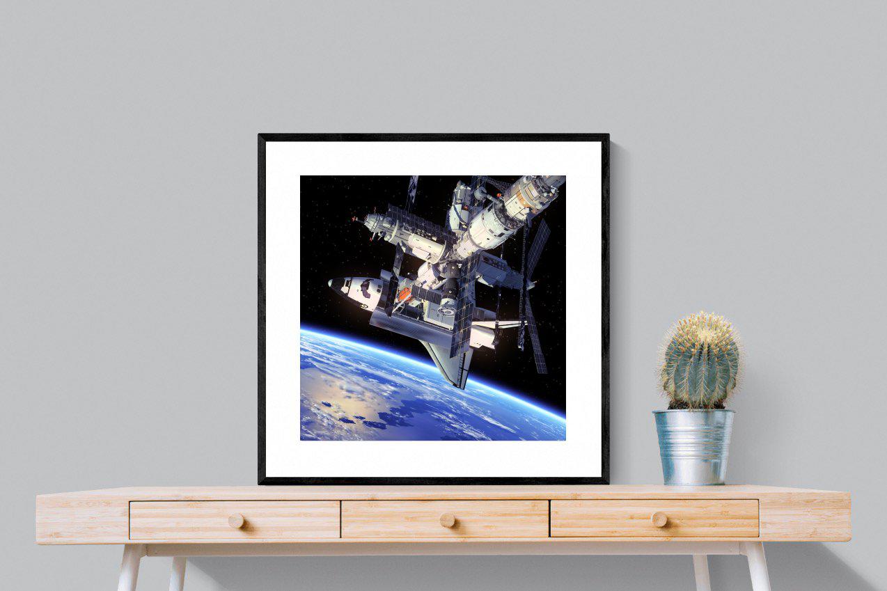 International Space Station-Wall_Art-80 x 80cm-Framed Print-Black-Pixalot