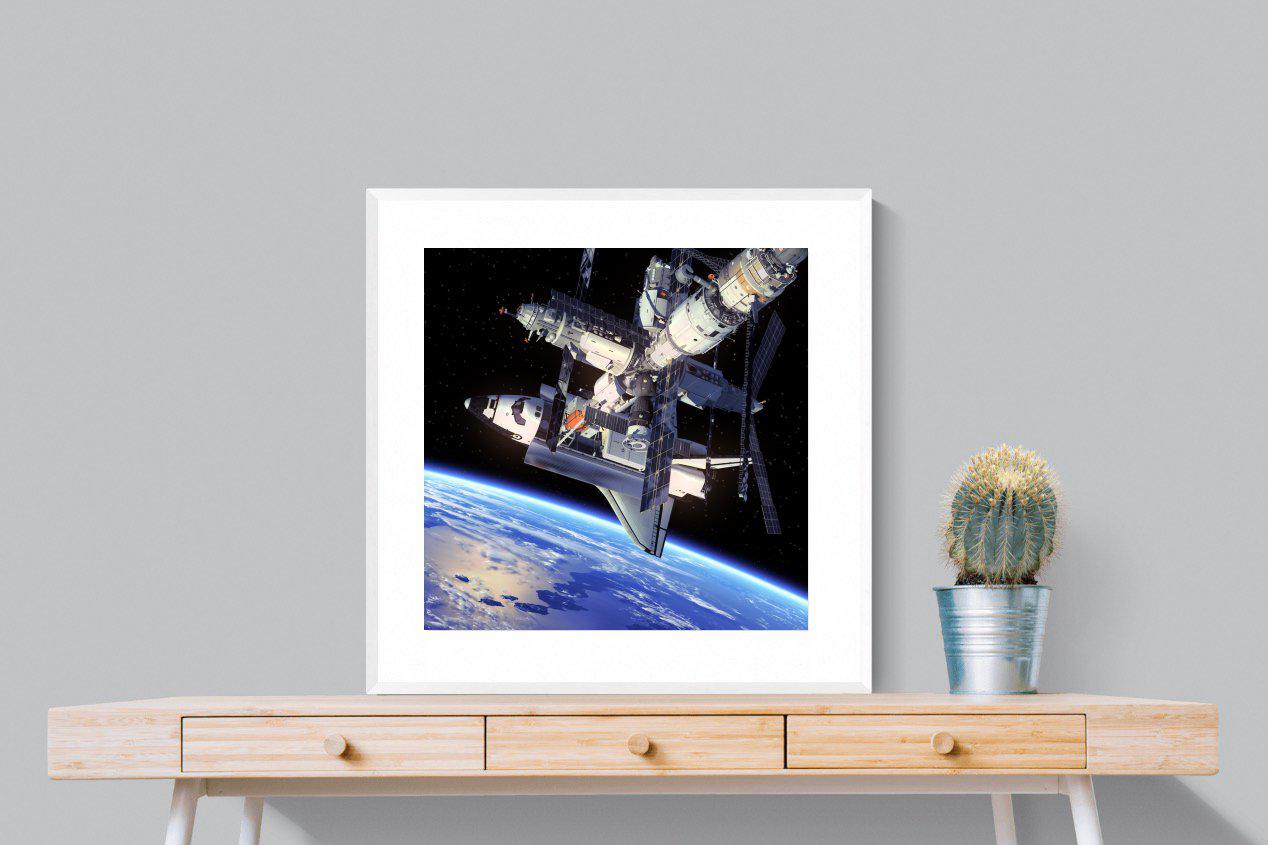 International Space Station-Wall_Art-80 x 80cm-Framed Print-White-Pixalot