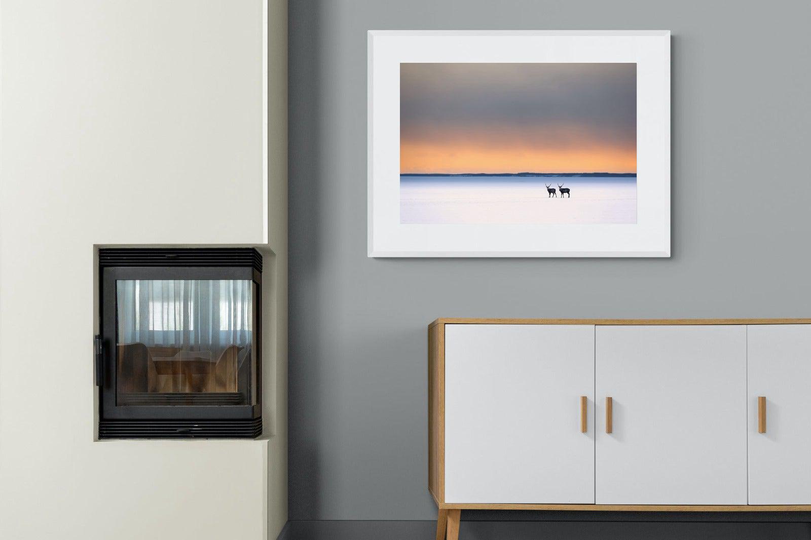 Japanese Deer-Wall_Art-100 x 75cm-Framed Print-White-Pixalot