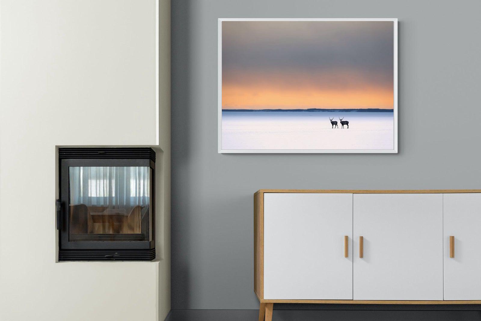 Japanese Deer-Wall_Art-100 x 75cm-Mounted Canvas-White-Pixalot