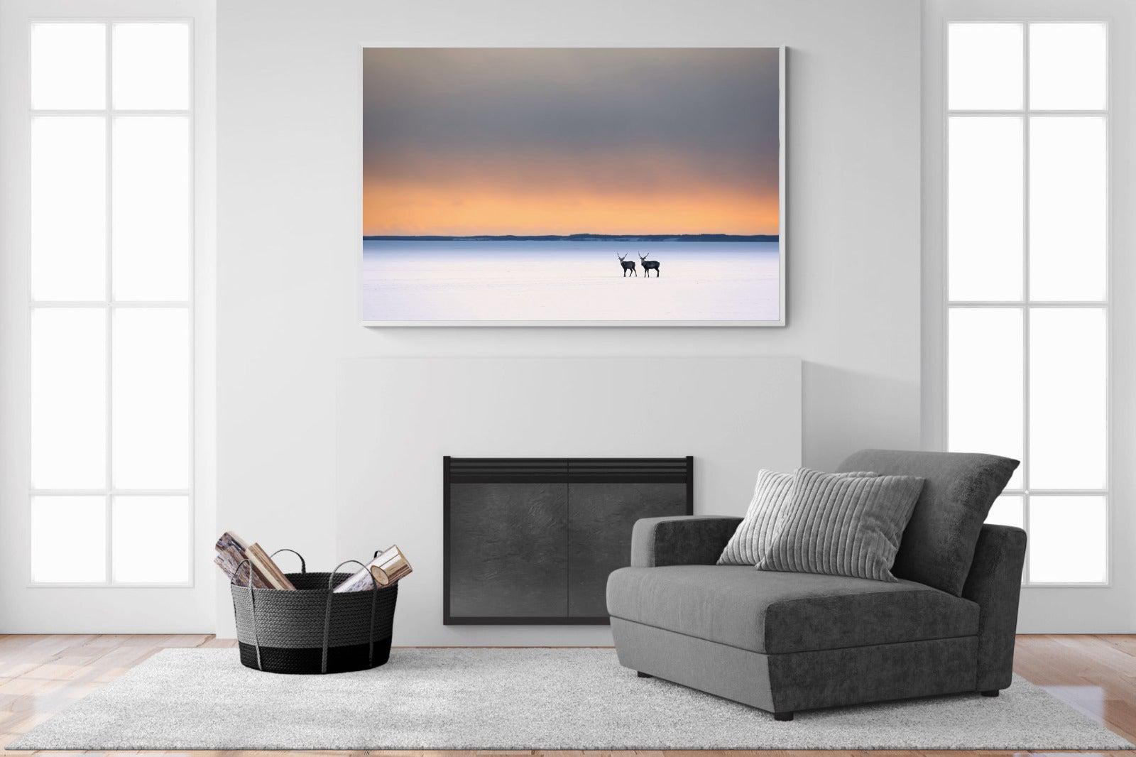 Japanese Deer-Wall_Art-150 x 100cm-Mounted Canvas-White-Pixalot